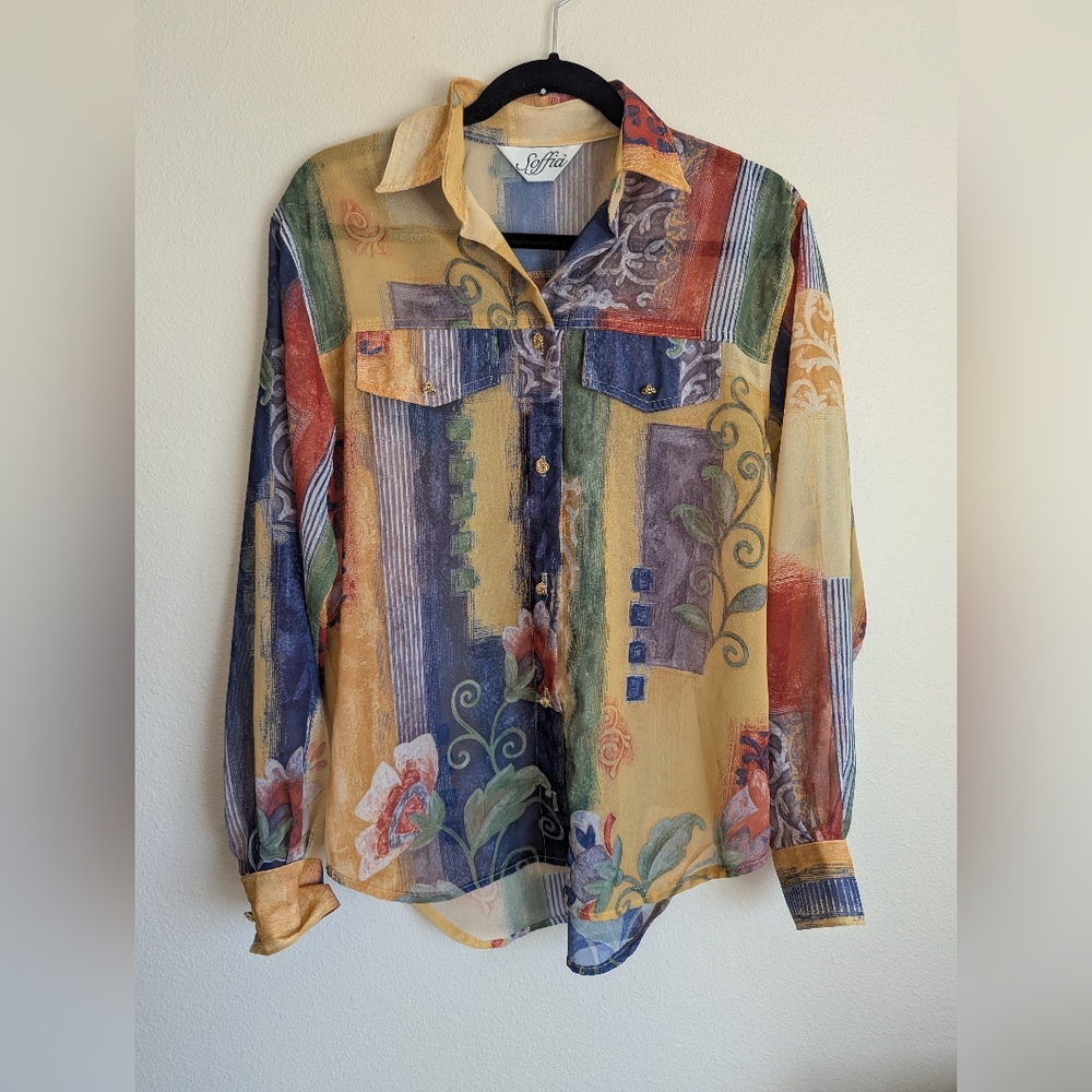 Soffia Multicolor Sheer Blouse Size M